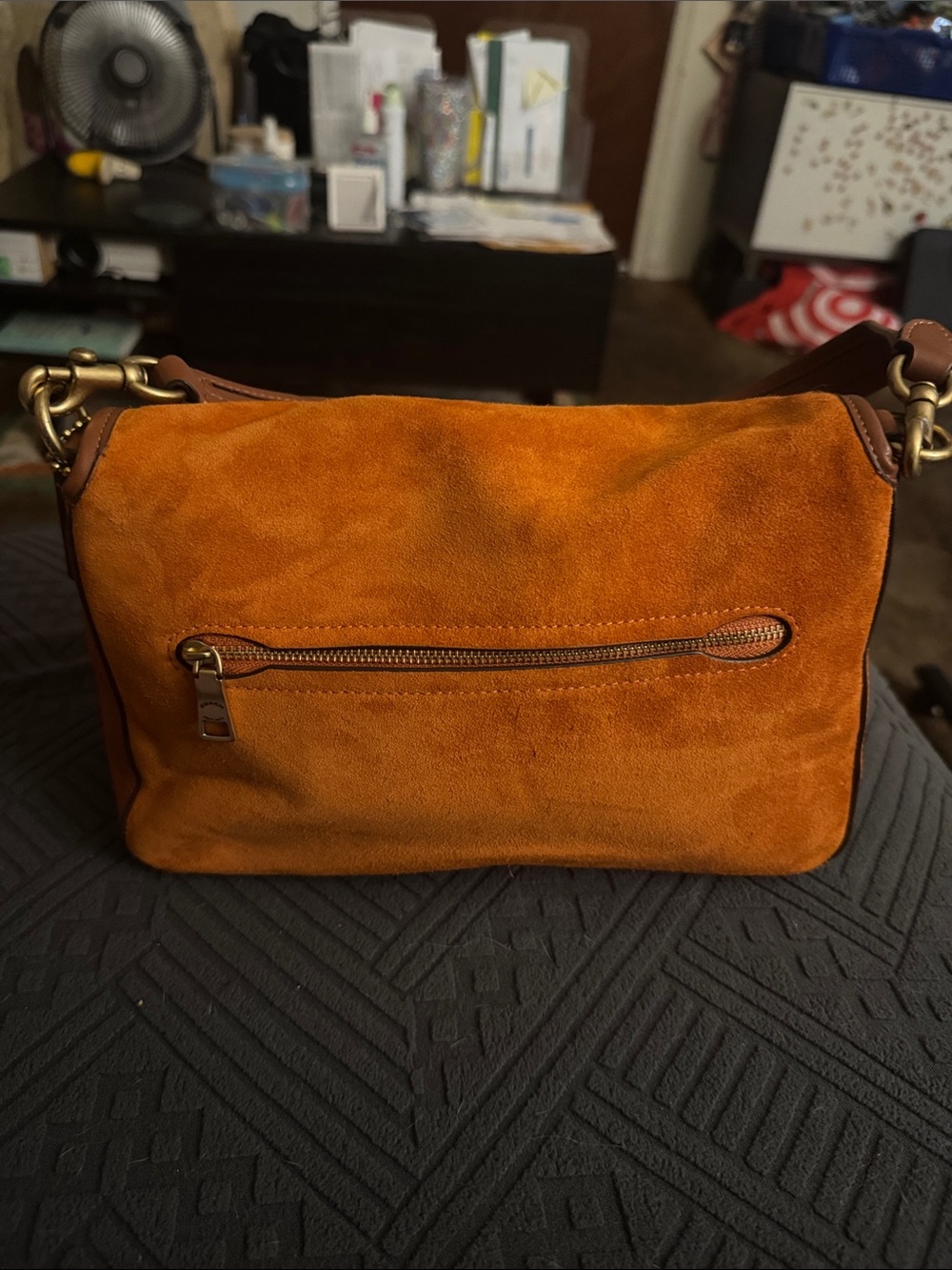 Suede & Leather Shoulder Bag in Burnt Orange - Picture 4 of 4